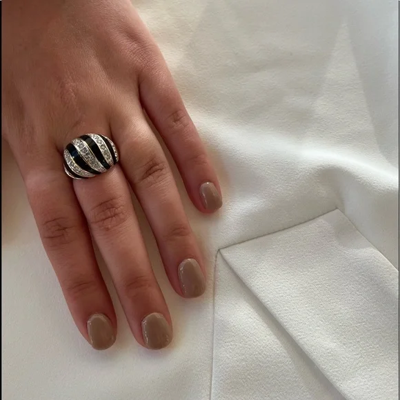 Onyx and CZ Stone Cocktail Ring - Picture 16 of 16